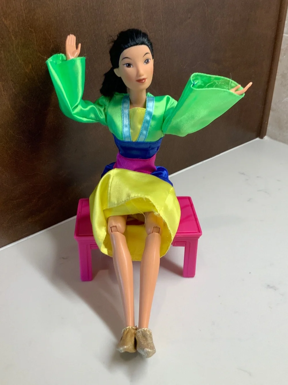 Disney Mattel Mulan Barbie Doll and Accessories-Tea Table, Bench Cricket Cage